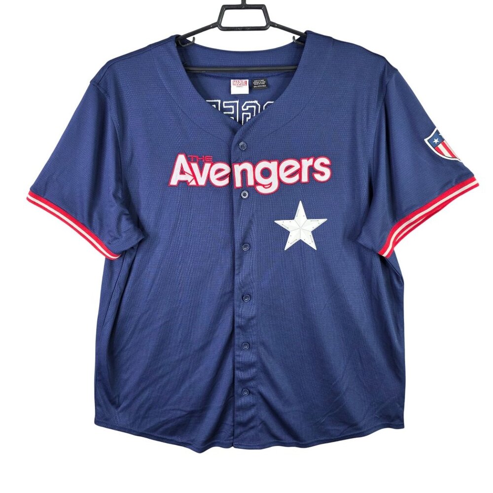 Mens Marvel Avengers Blue Baseball Jersey Rogers 41 Star Patch Short Sleeve 3XL